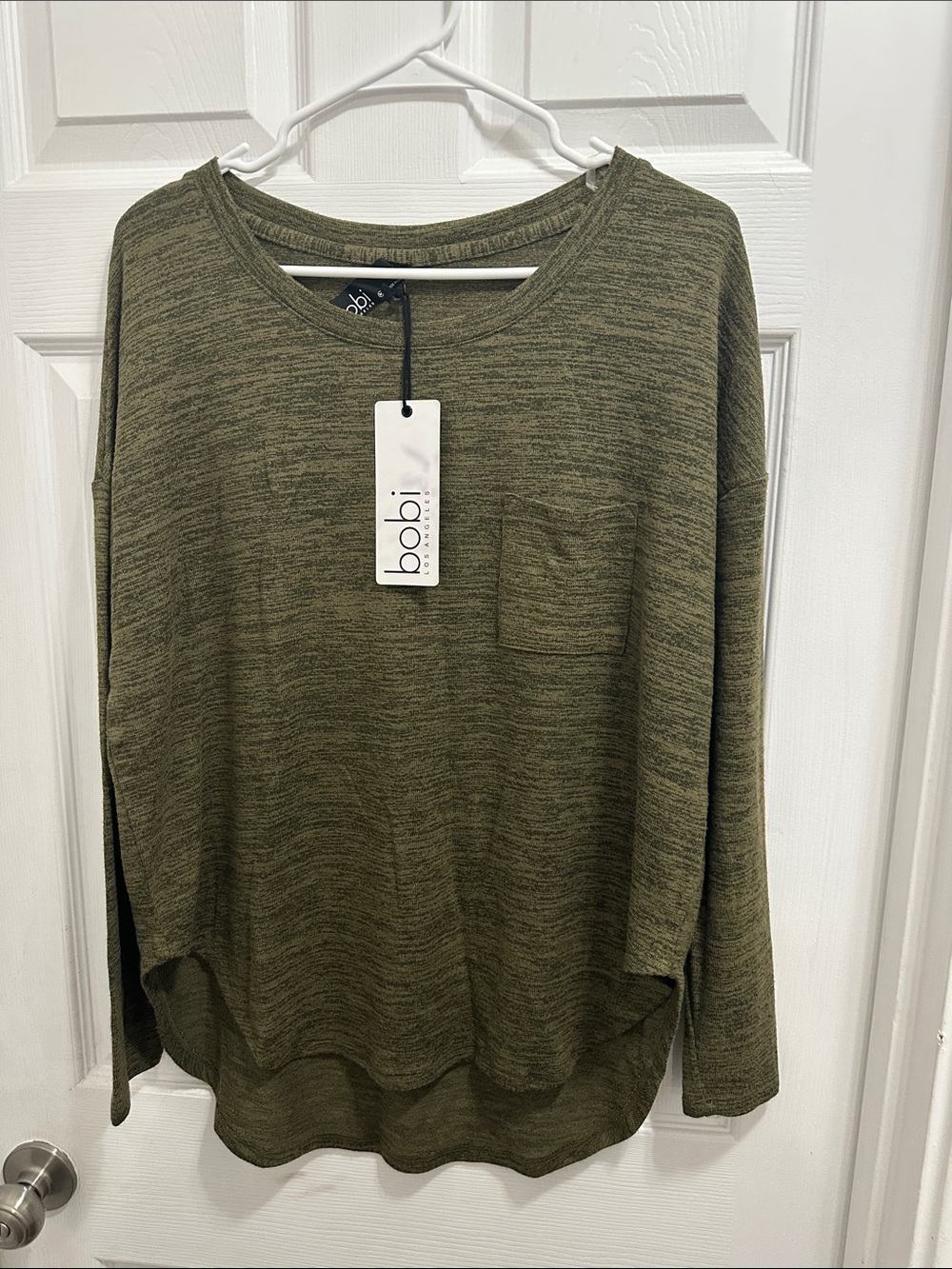 bobi Men's Olive Crewneck Pocket Sweater